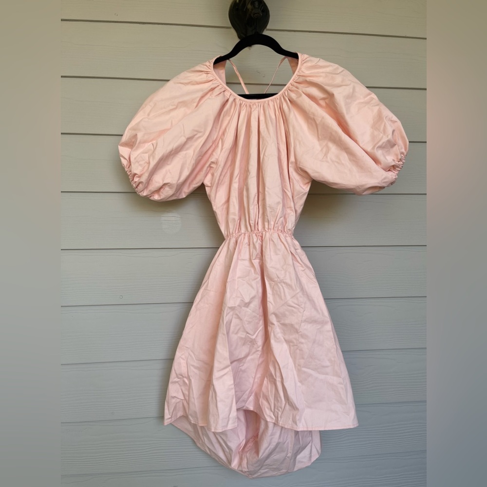 Pink Backless Mini Puff Dress